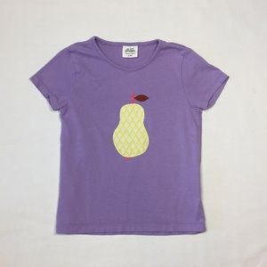Mini Boden Girls Lavender Pear Appliqué Tee Shirt